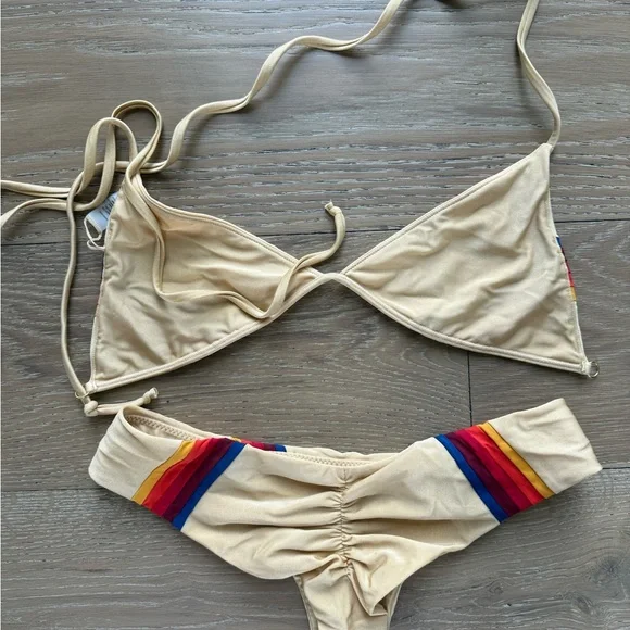 Aviator Nation Yellow Bikini with Rainbow Stripe Trim - Picture 4 of 4